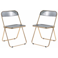 LeisureMod LFG19TBL2 Lawrence Acrylic Folding Chair With Gold Metal Frame, Set of 2