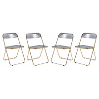 LeisureMod LFG19TBL4 Lawrence Acrylic Folding Chair With Gold Metal Frame, Set of 4