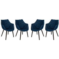 LeisureMod MA23DBU4 Milburn Tufted Denim Lounge Chair, Set of 4