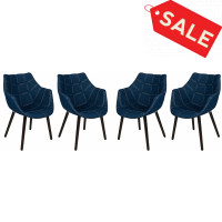 LeisureMod MA23DBU4 Milburn Tufted Denim Lounge Chair, Set of 4