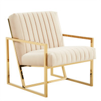 LeisureMod MA28BG Montgomery Velvet Pinstripe Design Accent Armchair With Gold Frame