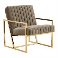 LeisureMod MA28DGR Montgomery Velvet Pinstripe Design Accent Armchair With Gold Frame