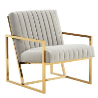LeisureMod MA28LGR Montgomery Velvet Pinstripe Design Accent Armchair With Gold Frame