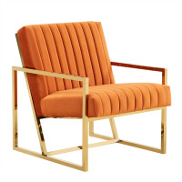 LeisureMod MA28OR Montgomery Velvet Pinstripe Design Accent Armchair With Gold Frame