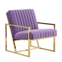 LeisureMod MA28PR Montgomery Velvet Pinstripe Design Accent Armchair With Gold Frame