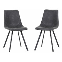 LeisureMod MC18BL2 Markley Modern Leather Dining Chair With Metal Legs Set of 2