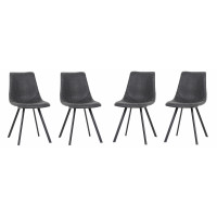 LeisureMod MC18BL4 Markley Modern Leather Dining Chair With Metal Legs Set of 4