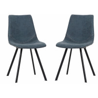 LeisureMod MC18BU2 Markley Modern Leather Dining Chair With Metal Legs Set of 2