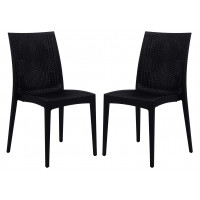 LeisureMod MC19BL2 Weave Mace Indoor/Outdoor Dining Chair (Armless), Set of 2
