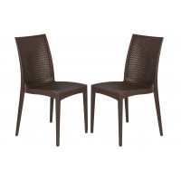 LeisureMod MC19BR2 Weave Mace Indoor/Outdoor Dining Chair (Armless), Set of 2