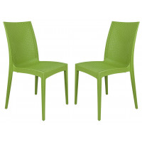 LeisureMod MC19G2 Weave Mace Indoor/Outdoor Dining Chair (Armless), Set of 2