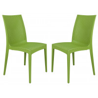 LeisureMod MC19G2 Weave Mace Indoor/Outdoor Dining Chair (Armless), Set of 2