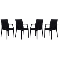 LeisureMod MCA19BL4 Weave Mace Indoor/Outdoor Chair (With Arms), Set of 4