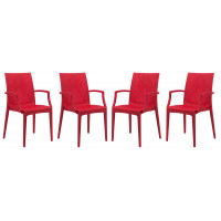 LeisureMod MCA19R4 Weave Mace Indoor/Outdoor Chair (With Arms), Set of 4