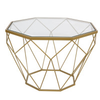 LeisureMod MD23GG Malibu Small Modern Octagon Glass Top Coffee Table With Gold Chrome Base