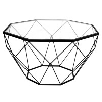 LeisureMod MD31BL Malibu Large Modern Octagon Glass Top Coffee Table With Geometric Base