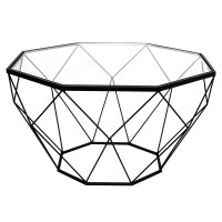 LeisureMod MD31BL Malibu Large Modern Octagon Glass Top Coffee Table With Geometric Base