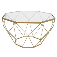 LeisureMod MD31GG Malibu Large Modern Octagon Glass Top Coffee Table With Gold Chrome Base