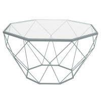 LeisureMod MD31GR Malibu Large Modern Octagon Glass Top Coffee Table With Geometric Base