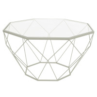 LeisureMod MD31W Malibu Large Modern Octagon Glass Top Coffee Table With Geometric Base