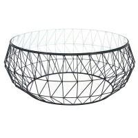 LeisureMod MD39GBL Malibu Modern Round Glass Top Coffee Table With Chrome Base