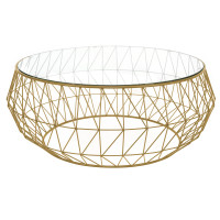 LeisureMod MD39GG Malibu Modern Round Glass Top Coffee Table With Metal Base