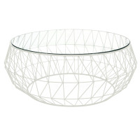 LeisureMod MD39W Malibu Modern Round Glass Top Coffee Table With Chrome Base