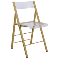 LeisureMod MFG15CL Menno Modern Acrylic Gold Base Folding Chair