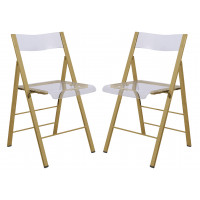 LeisureMod MFG15CL2 Menno Modern Acrylic Gold Base Folding Chair, Set of 2