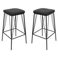 LeisureMod MS36BL2 Millard Leather Bar Stool With Metal Frame Set of 2