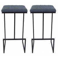 LeisureMod MS36BU2 Millard Leather Bar Stool With Metal Frame Set of 2