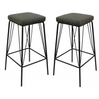 LeisureMod MS36G2 Millard Leather Bar Stool With Metal Frame Set of 2