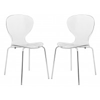 LeisureMod OC17CL2 Modern Oyster Transparent Side Chair, Set of 2