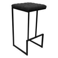 LeisureMod QS29BL Quincy Quilted Stitched Leather Bar Stools With Metal Frame