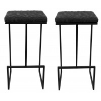 LeisureMod QS29BL2 Quincy Leather Bar Stools With Metal Frame Set of 2