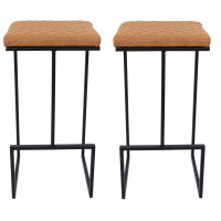 LeisureMod QS29BR2 Quincy Leather Bar Stools With Metal Frame Set of 2