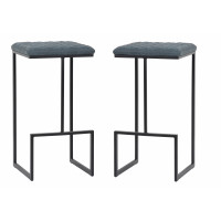 LeisureMod QS29BU2 Quincy Leather Bar Stools With Metal Frame Set of 2