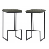 LeisureMod QS29G2 Quincy Leather Bar Stools With Metal Frame Set of 2