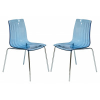 LeisureMod RP20TBU2 Ralph Dining Chair in Transparent Blue, Set of 2