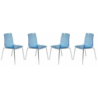 LeisureMod RP20TBU4 Ralph Dining Chair in Transparent Blue, Set of 4