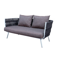 LeisureMod SL64BL Spencer Modern Outdoor Rope Loveseat With Cushions