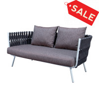 LeisureMod SL64BL Spencer Modern Outdoor Rope Loveseat With Cushions