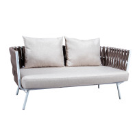 LeisureMod SL64BR Spencer Modern Outdoor Rope Loveseat With Cushions