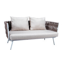 LeisureMod SL64BR Spencer Modern Outdoor Rope Loveseat With Cushions