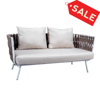 LeisureMod SL64BR Spencer Modern Outdoor Rope Loveseat With Cushions