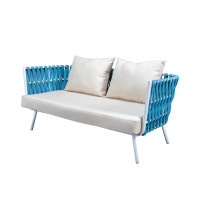 LeisureMod SL64BU Spencer Modern Outdoor Rope Loveseat With Cushions