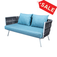LeisureMod SL64GR Spencer Modern Outdoor Rope Loveseat With Cushions
