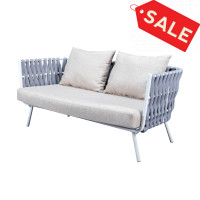 LeisureMod SL64LGR Spencer Modern Outdoor Rope Loveseat With Cushions