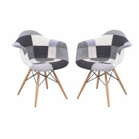 LeisureMod W24FC2 Willow Patchwork Fabric Eiffel Accent Chair, Set of 2