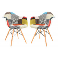 LeisureMod W24M2 Willow Multi-Colored Patchwork Fabric Eiffel Accent Chair Set of 2